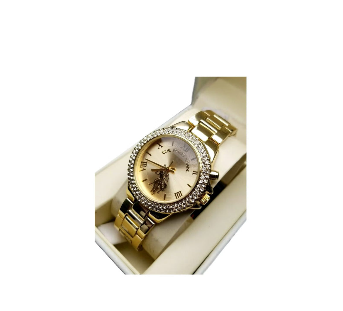 U.S. Polo Assn. Women's Quartz Watch, Analog Display and Gold Plated Strap